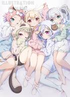 animal_ears blanket clothed Diona hoodies Klee loli multiple_character Nahida pajamas Qiqi Sayu series:genshin_impact // 800x1104 // 1.2MB